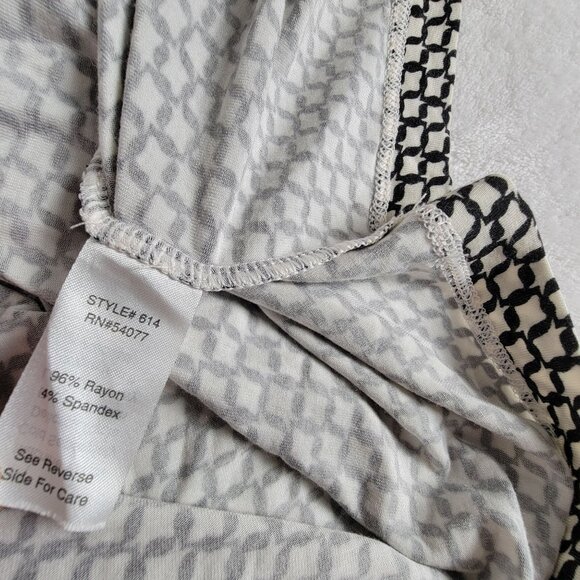 Cabi Womens Black White Geometric Cowl Neck Ruched Midi Dress Large Stretch #614 - Picture 8 of 9